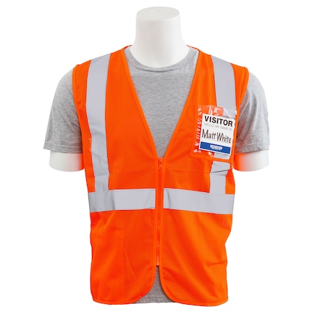 Safety Vest, Chest ID Pocket, Mesh, Class 2, S363ID, Hi-Viz Orange, LG